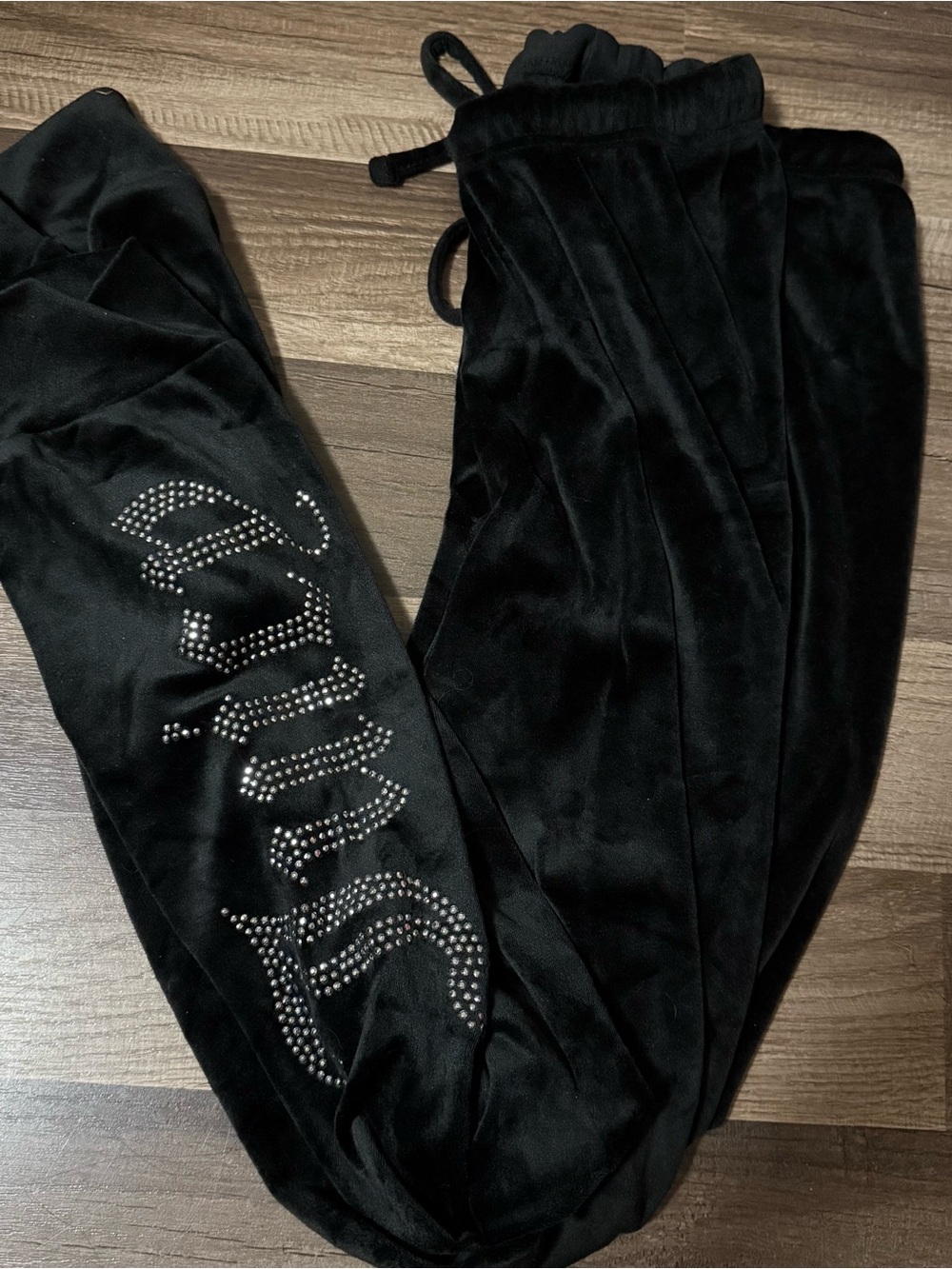 Black Embellished Velour Jogger Pants